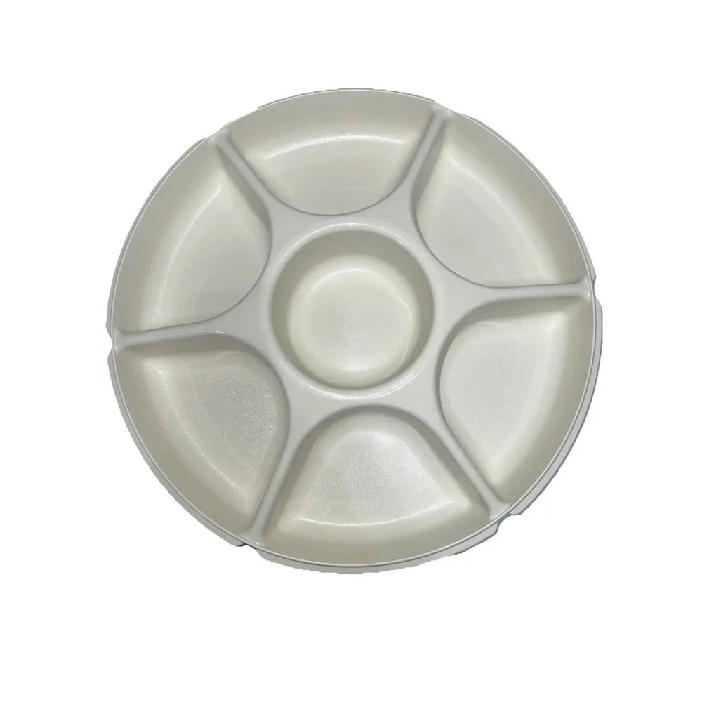 Vtg Tupperware Serving Center Divided Party Taco Veggie Fruit Tray 1665-5 Almond